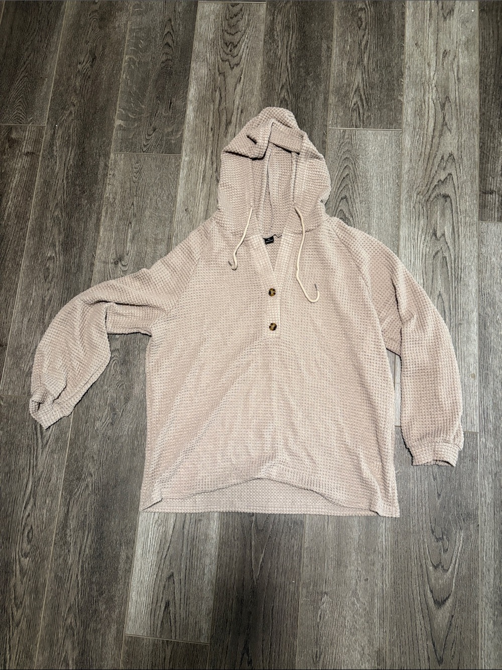 Cozy Waffle-Knit Hooded Top in Light Beige